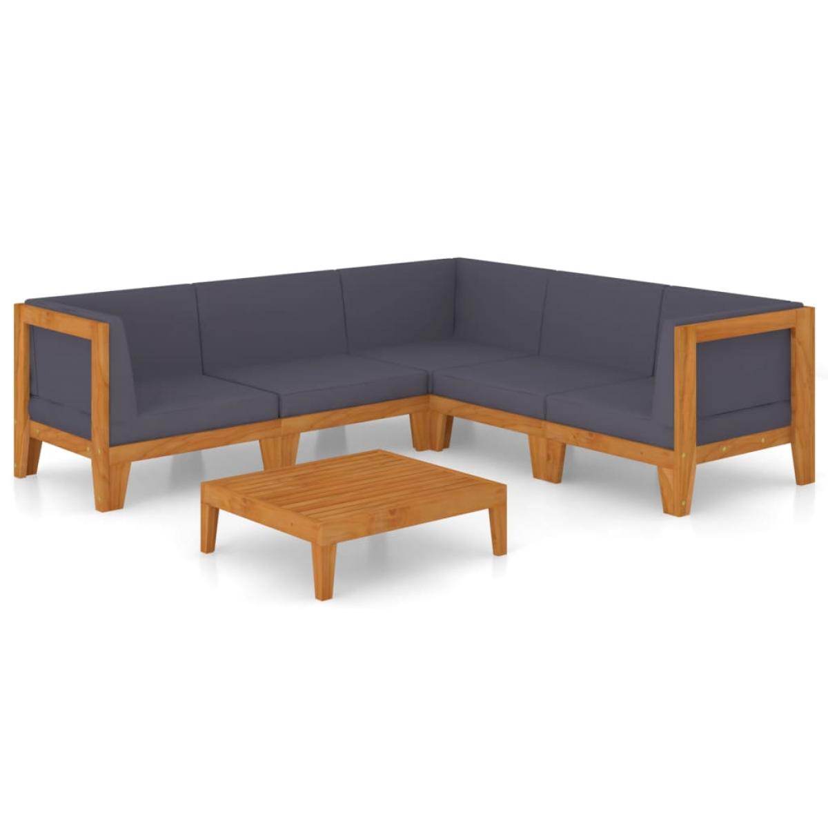 Juego muebles de jardín y cojines 6 pzas madera maciza acacia