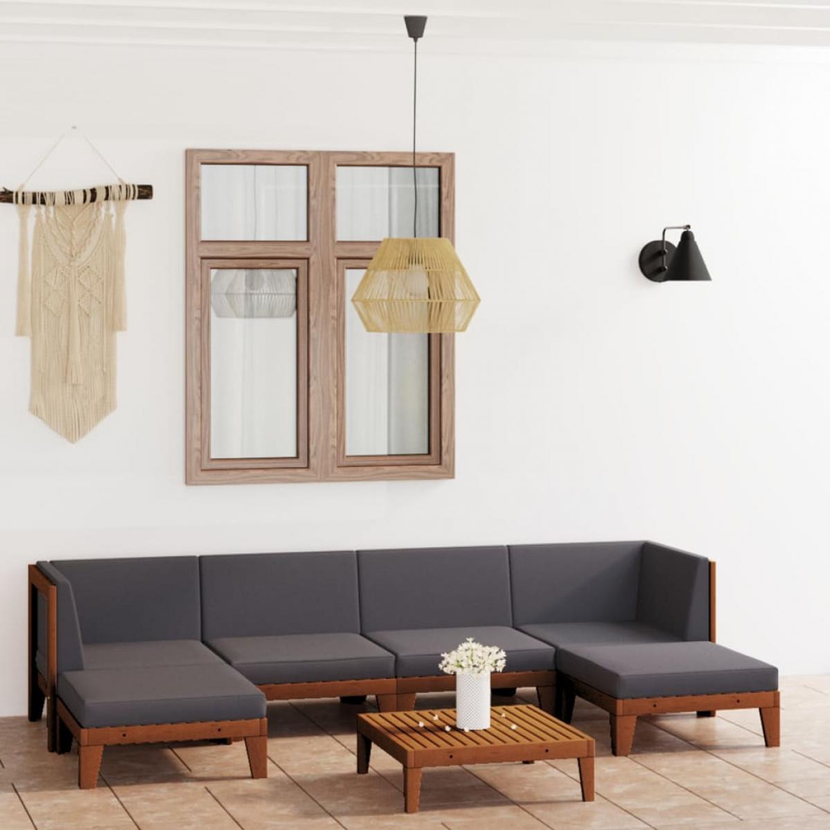 Juego muebles de jardín y cojines 7 pzas madera maciza acacia