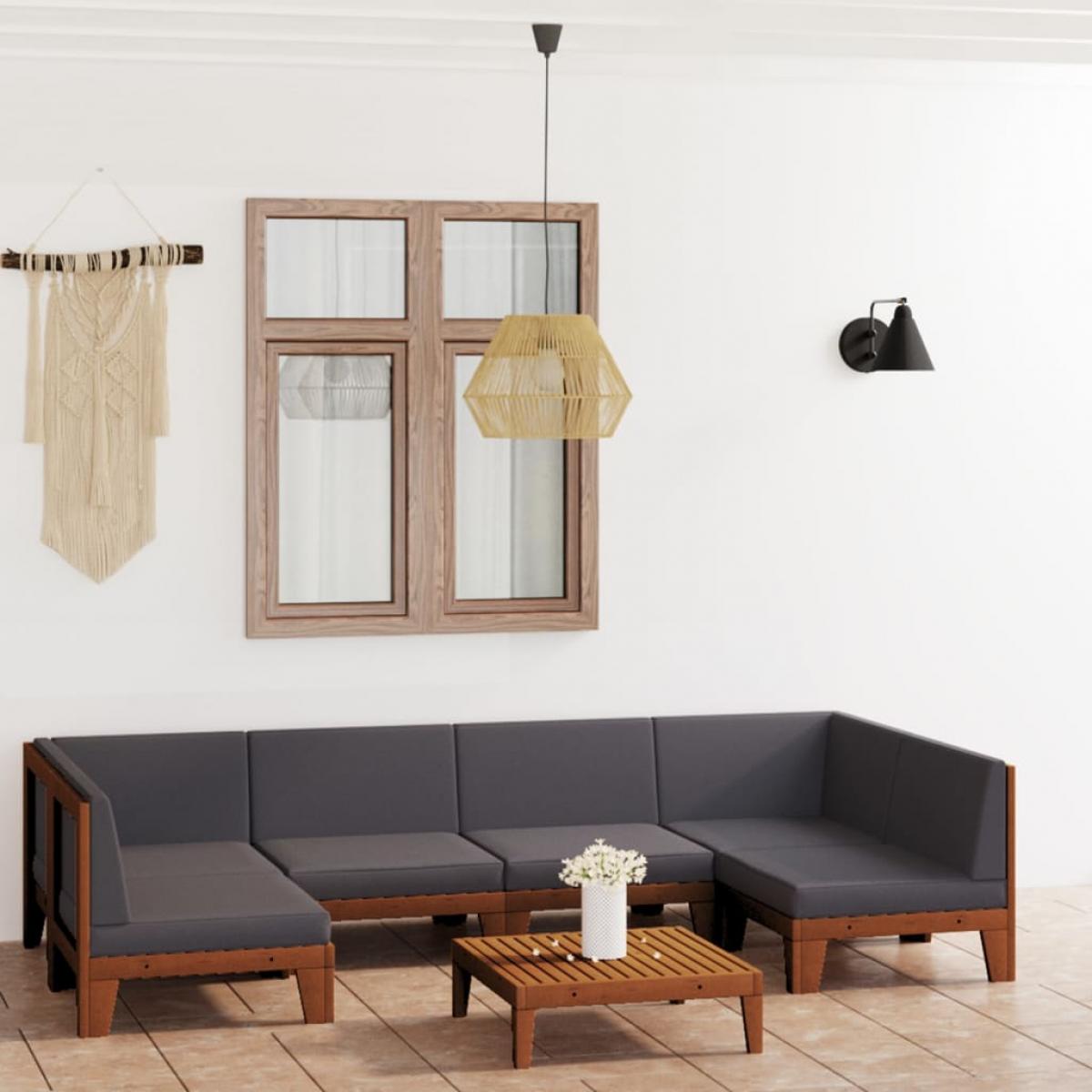 Juego muebles de jardín y cojines 7 pzas madera maciza acacia