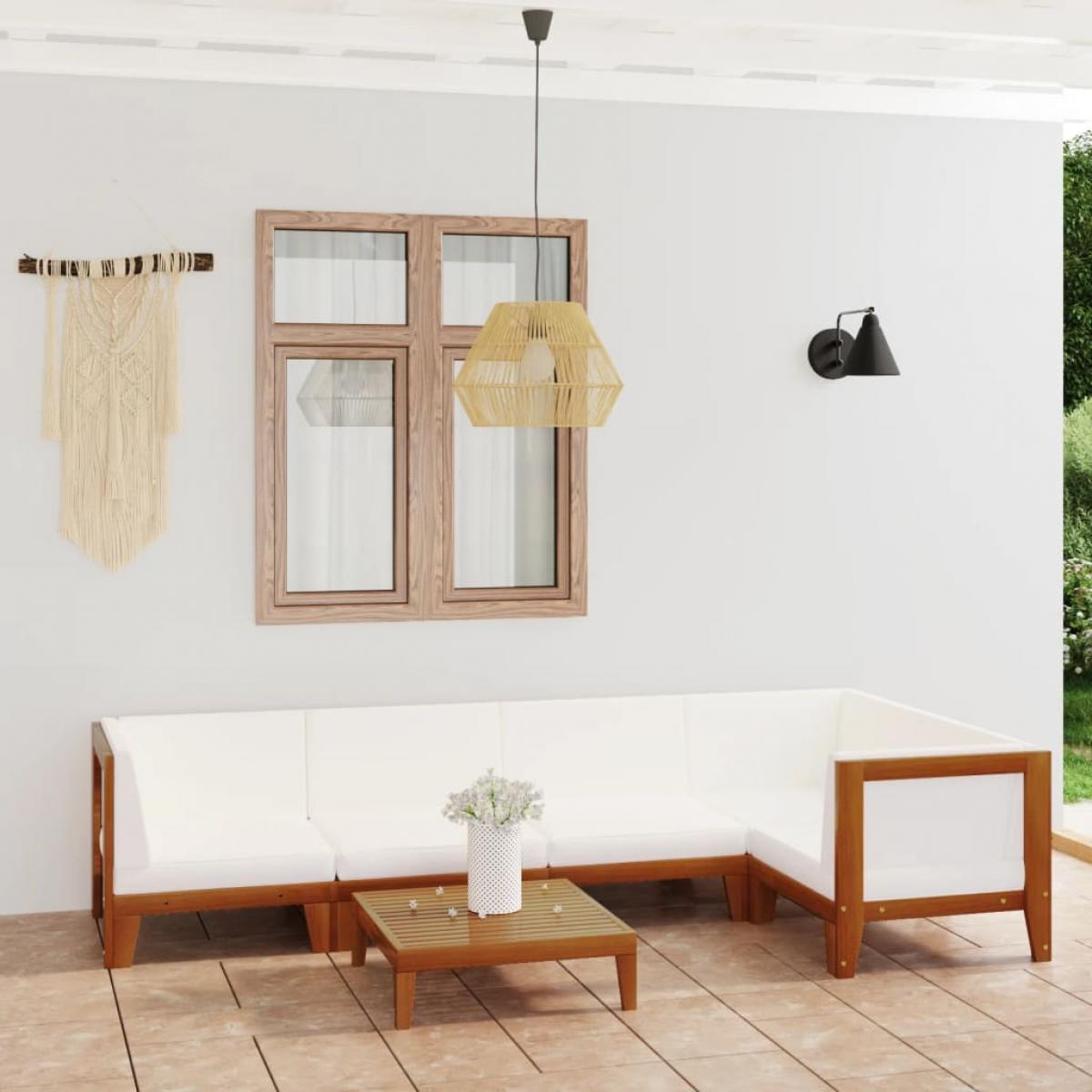 Juego muebles de jardín y cojines 6 pzas madera maciza acacia