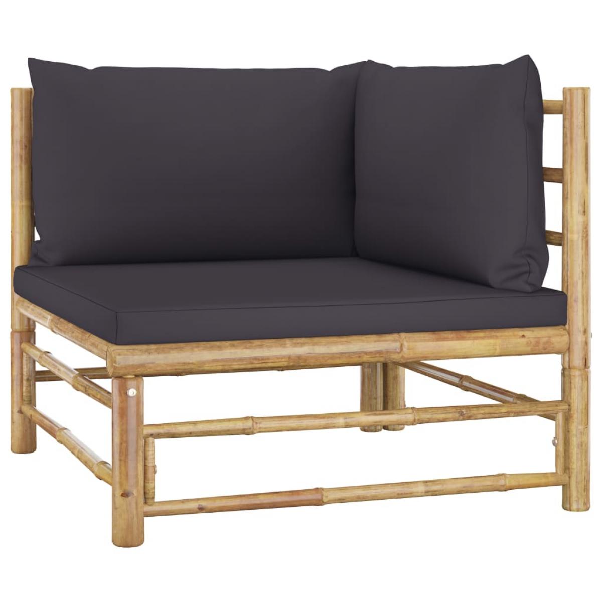 Set de muebles de jardín 3 piezas bambú y cojines gris oscuro