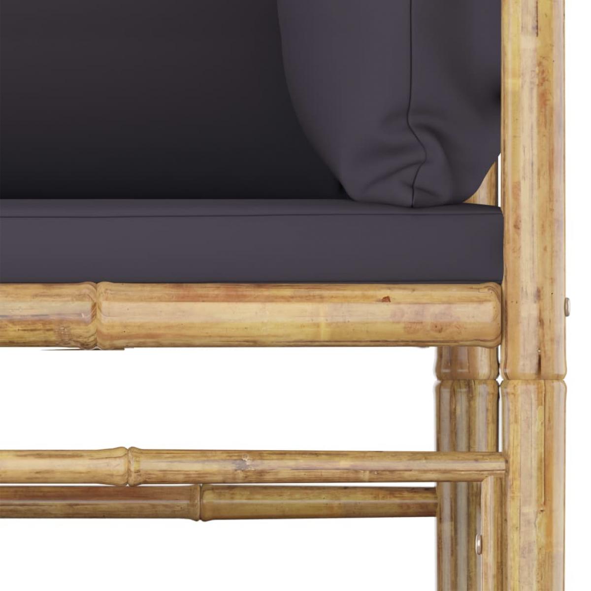 Set de muebles de jardín 3 piezas bambú y cojines gris oscuro