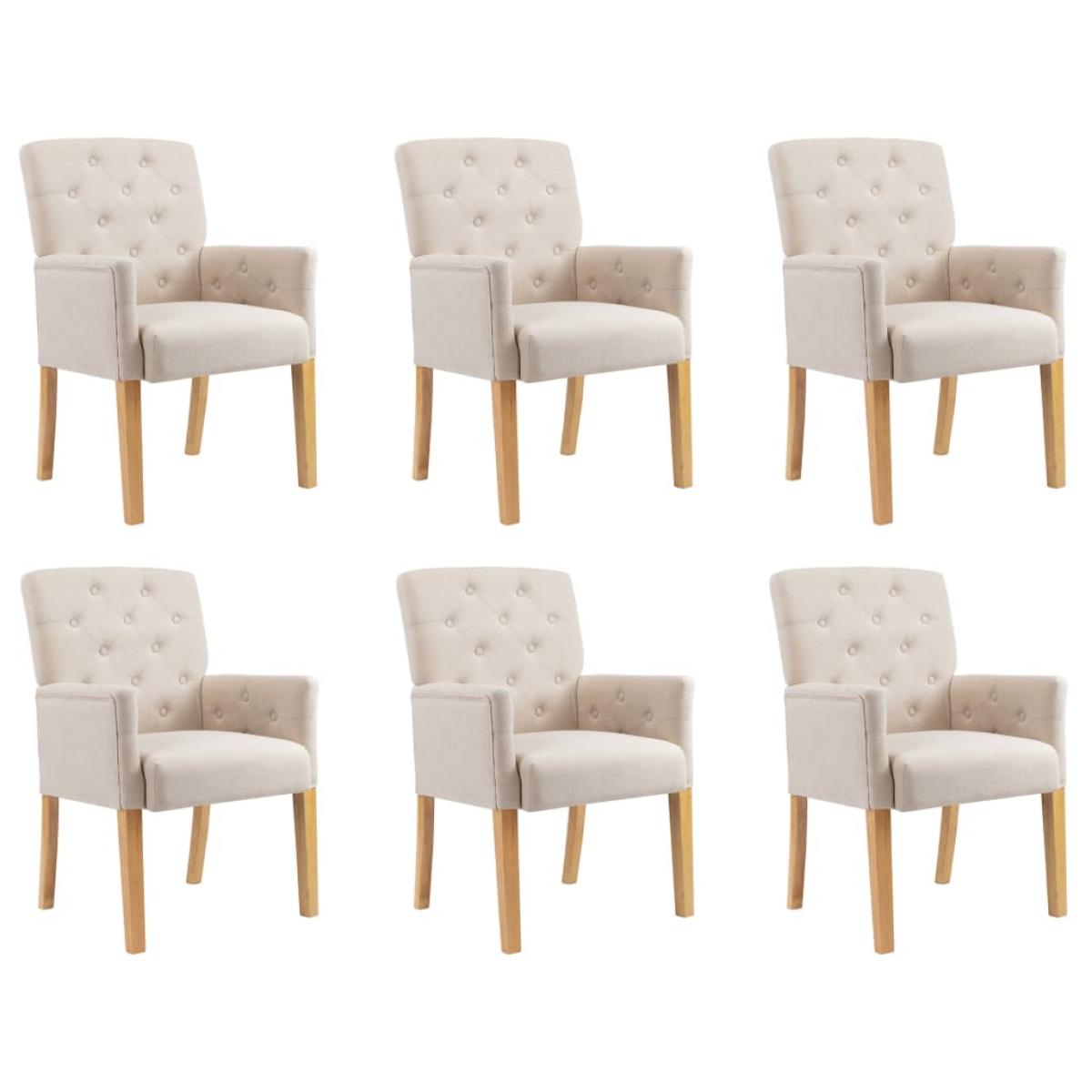 Sillas de comedor con reposabrazos 6 unidades de tela beige 