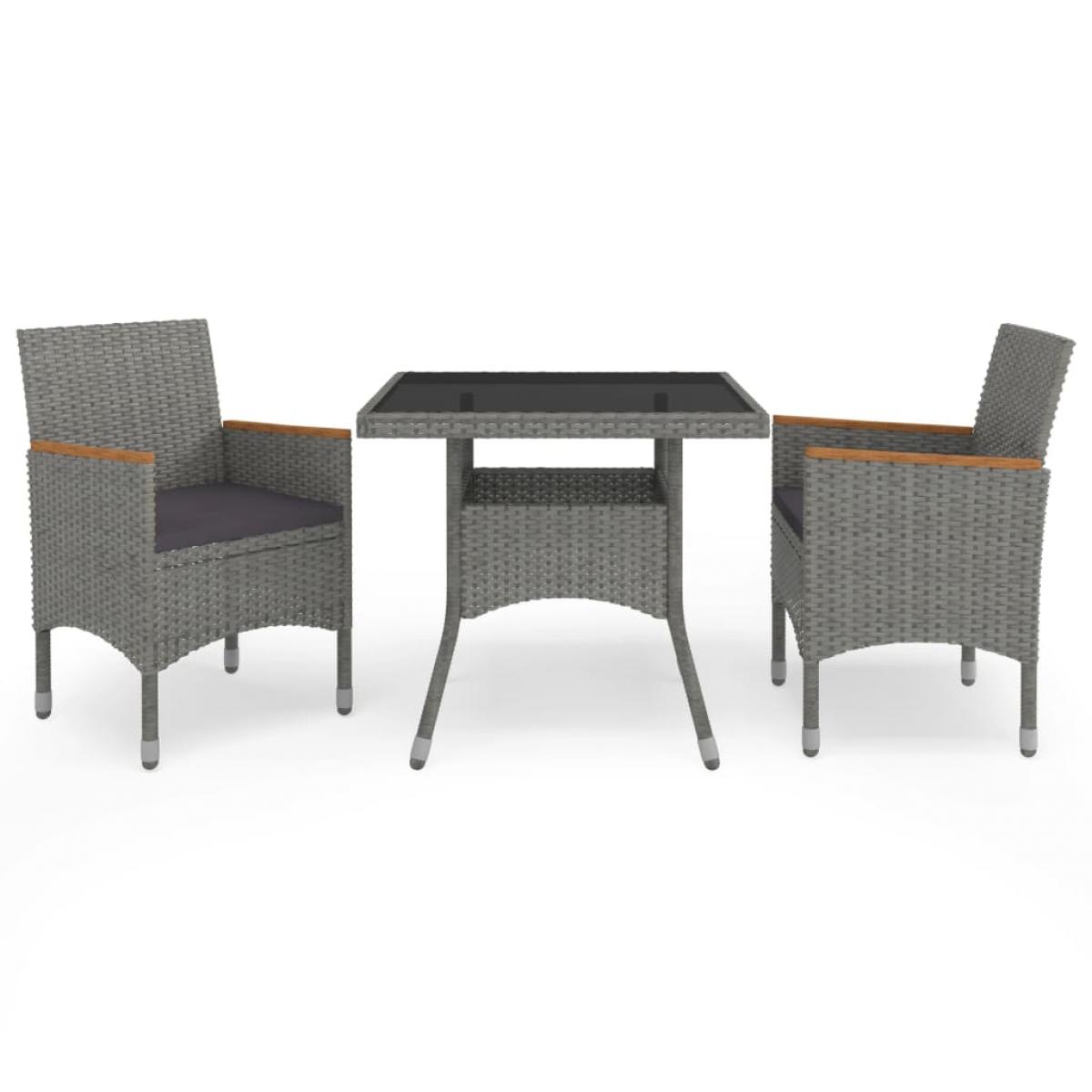 Muebles de jardín 3 piezas ratán sintético gris y acacia