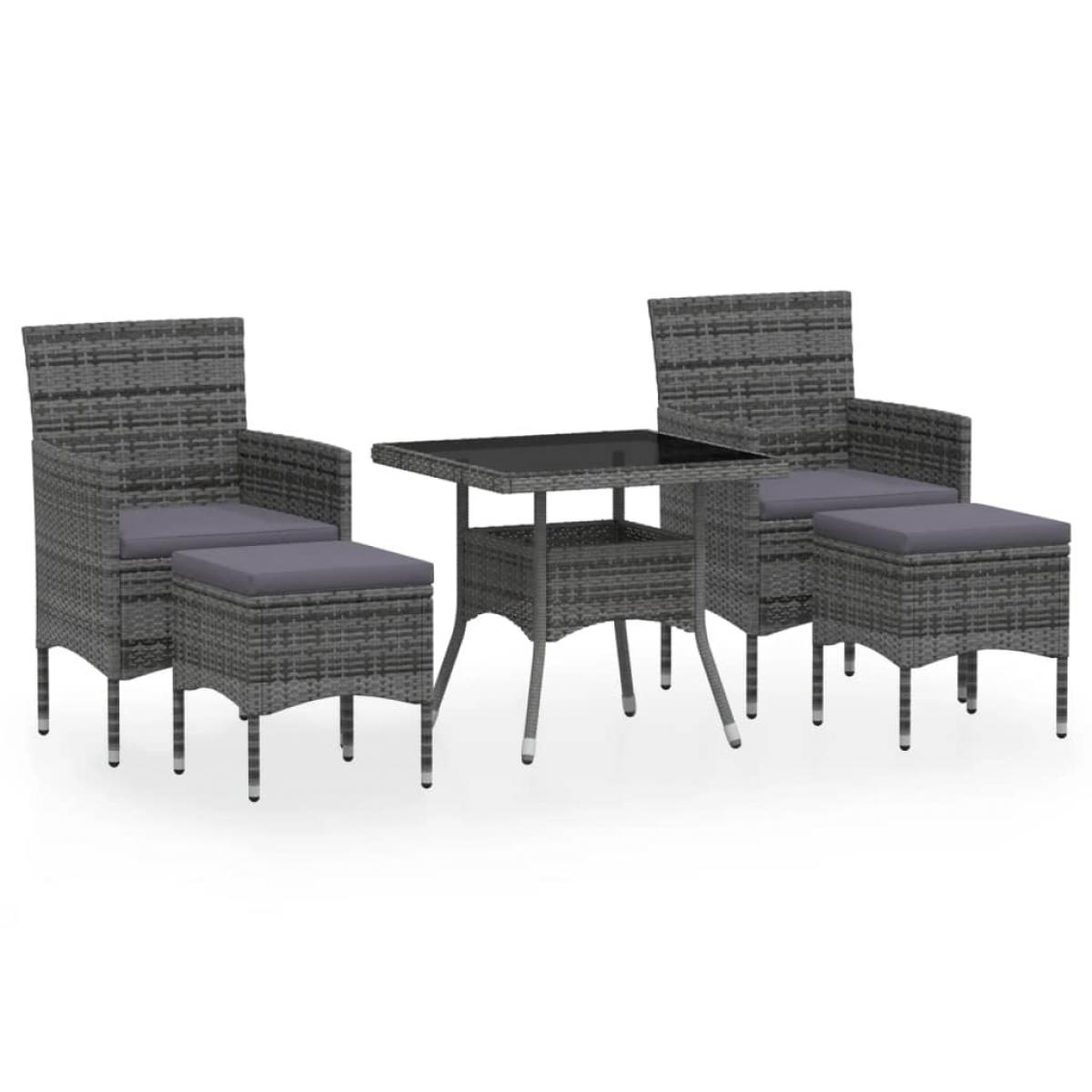 Set comedor jardín 5 pzas ratán sintético vidrio templado gris