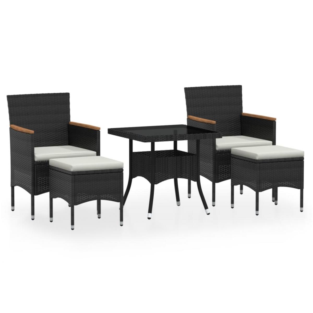 Set comedor jardín 5 pzas ratán sintético vidrio templado negro