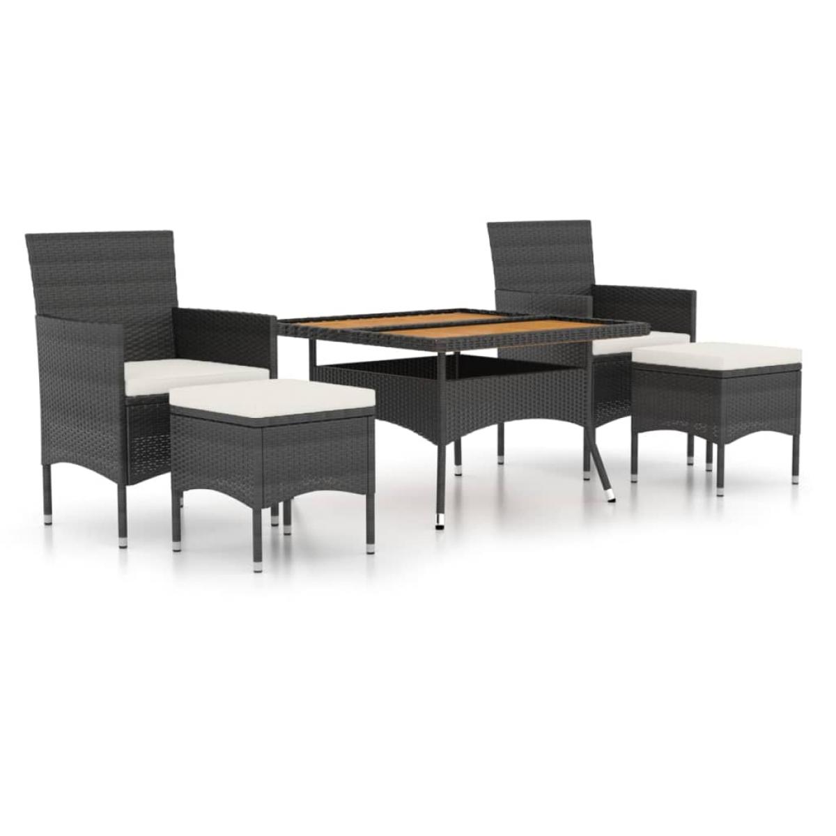 Set comedor jardín 5 pzas ratán sintético y madera acacia negro
