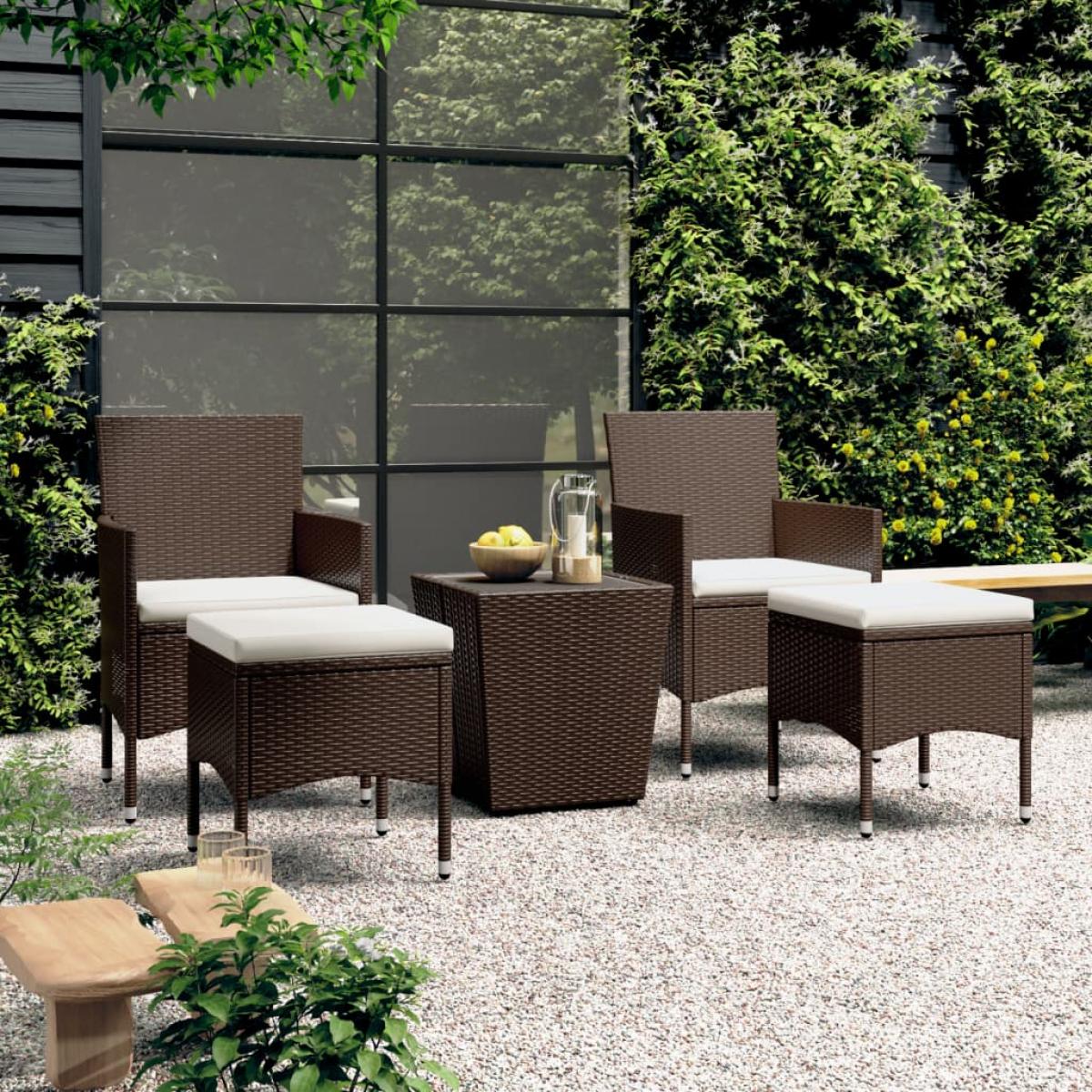 Set de bistró de jardín 5 pzas ratán PE vidrio templado marrón
