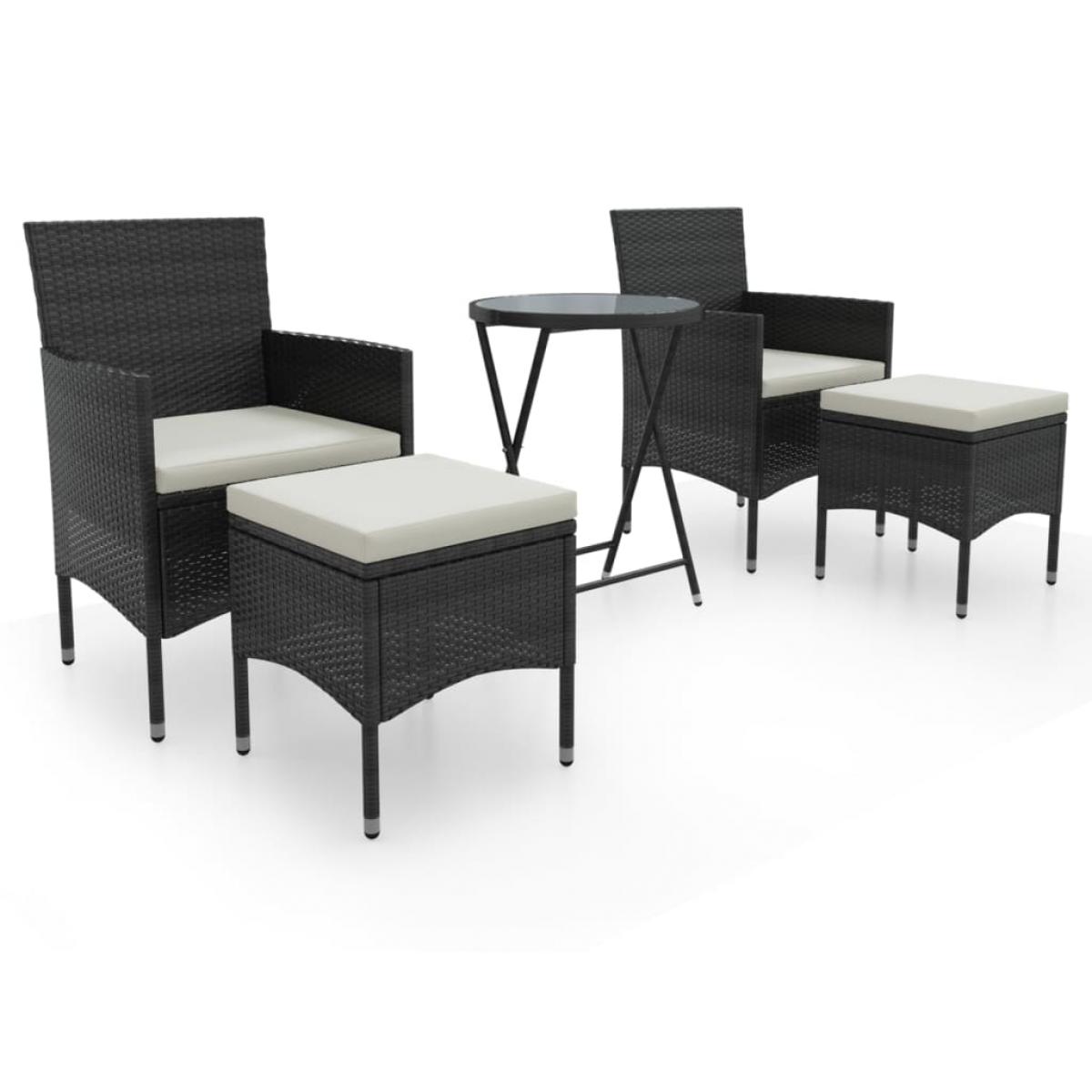Mesa sillas jardín 5 pzas ratán sintético vidrio templado negro
