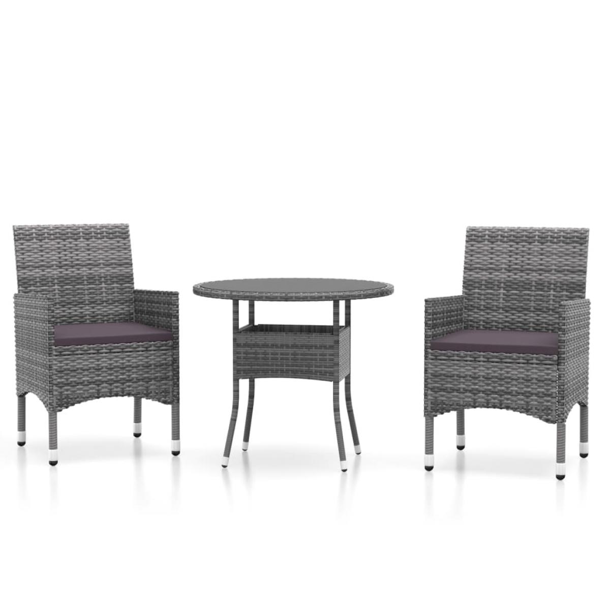 Juego comedor de jardín 3 piezas ratán sintético gris