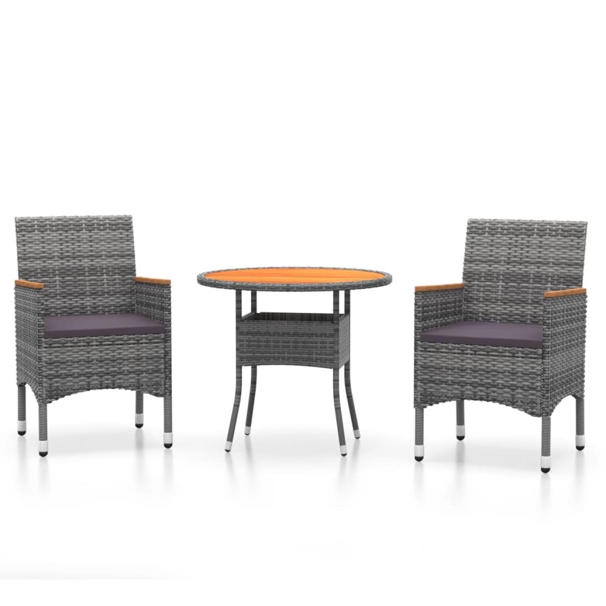Juego comedor de jardín 3 piezas ratán sintético gris