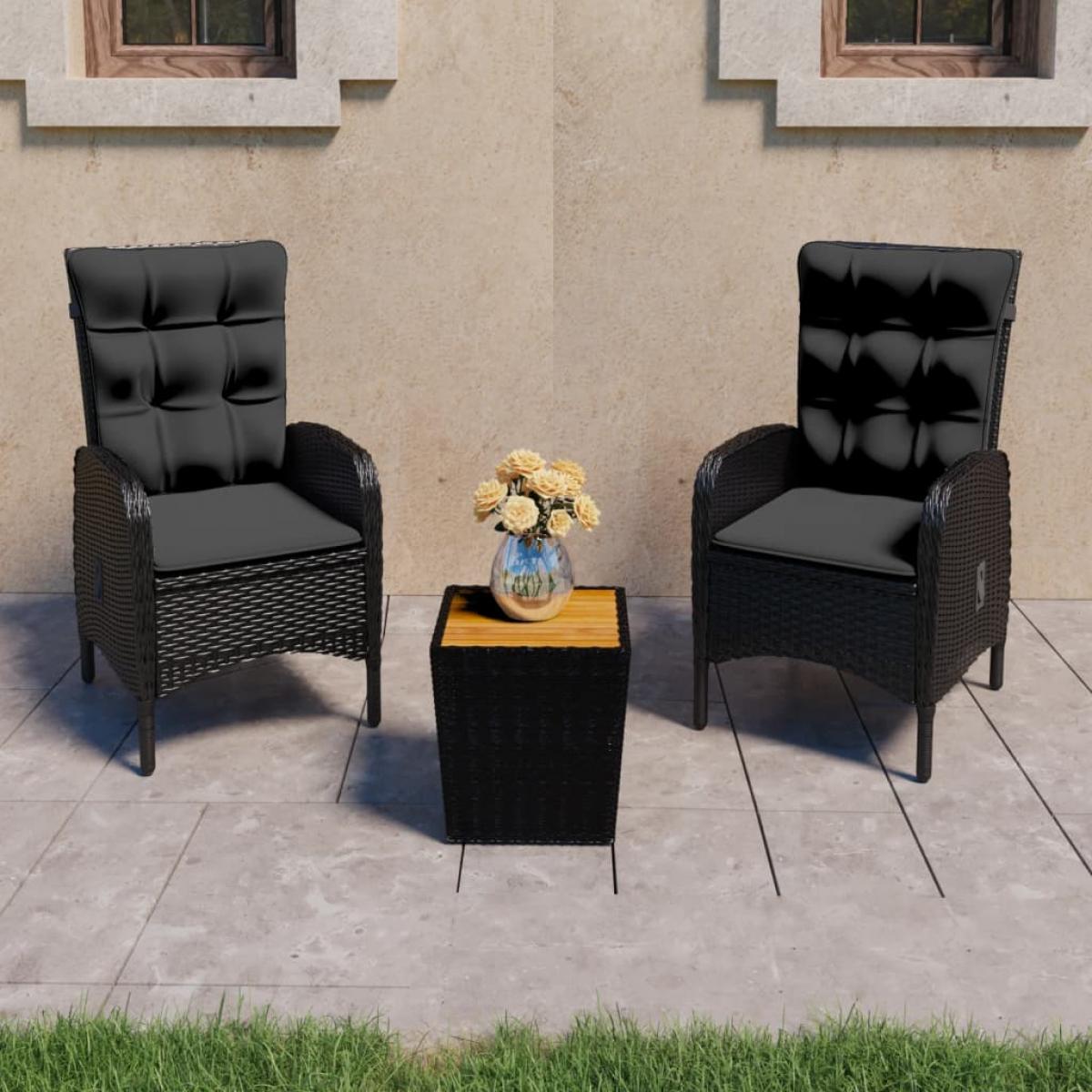 Mesa y sillas jardín 3 pzas ratán sintético madera acacia negro