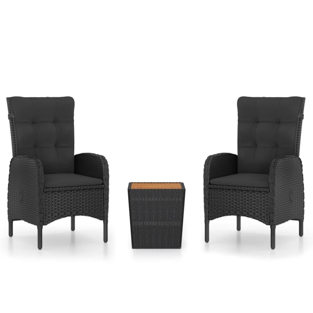 Mesa y sillas jardín 3 pzas ratán sintético madera acacia negro