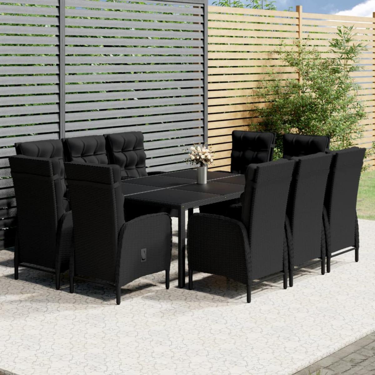 Juego de comedor para jardín 11 piezas ratán sintético negro