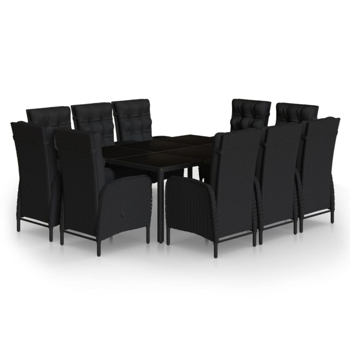 Juego de comedor para jardín 11 piezas ratán sintético negro