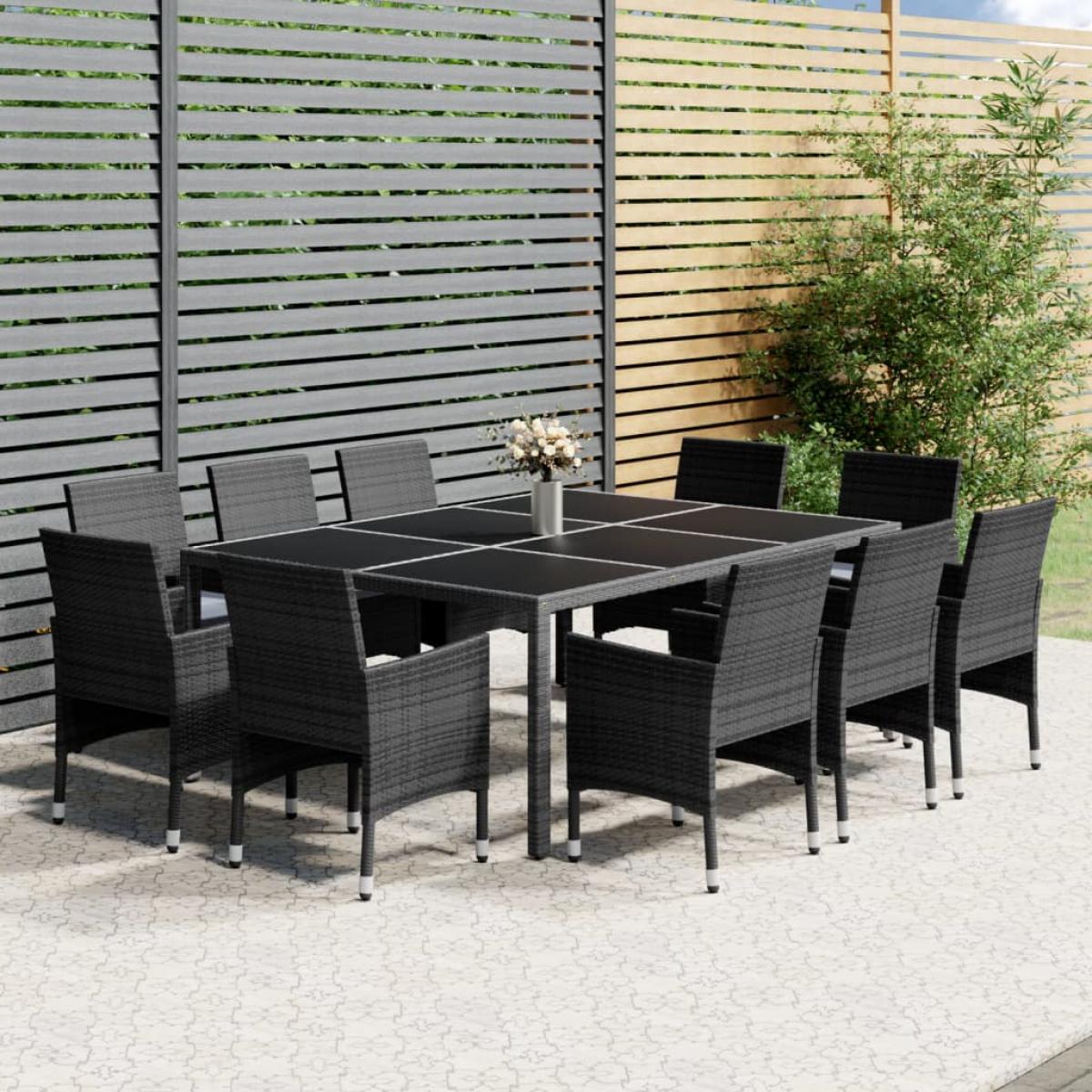 Set de comedor de jardín 11 pzas ratán sintético gris