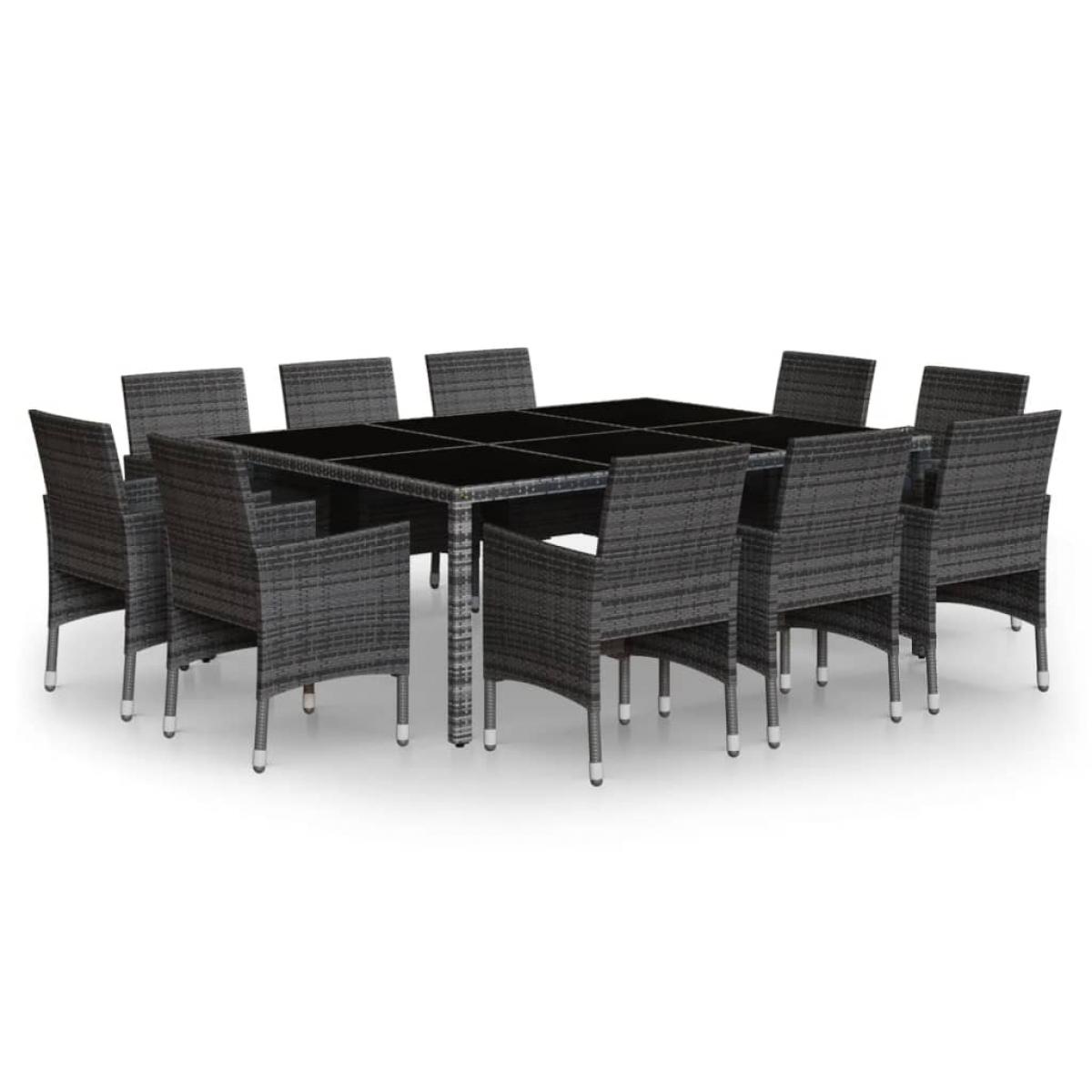 Set de comedor de jardín 11 pzas ratán sintético gris