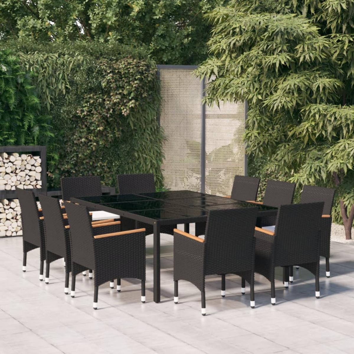 Juego de comedor para jardín 11 piezas ratán sintético negro