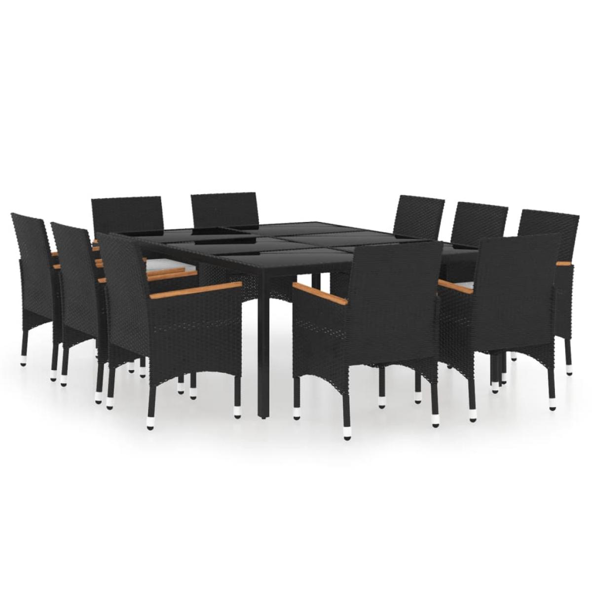 Juego de comedor para jardín 11 piezas ratán sintético negro