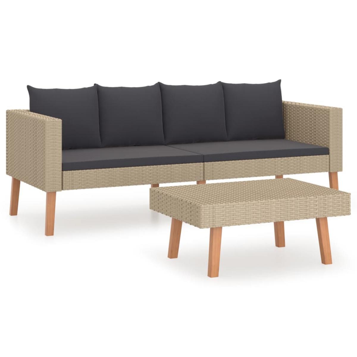 Set de muebles de jardín 2 pzas y cojines ratán sintético beige