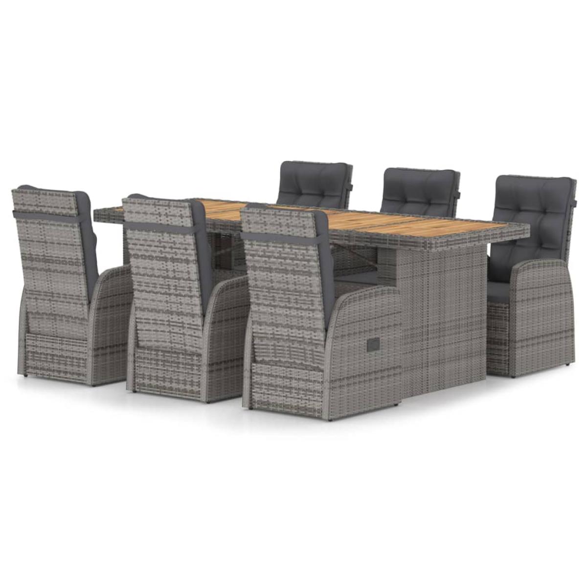 Set de comedor de jardín 7 pzas y cojines ratán sintético gris