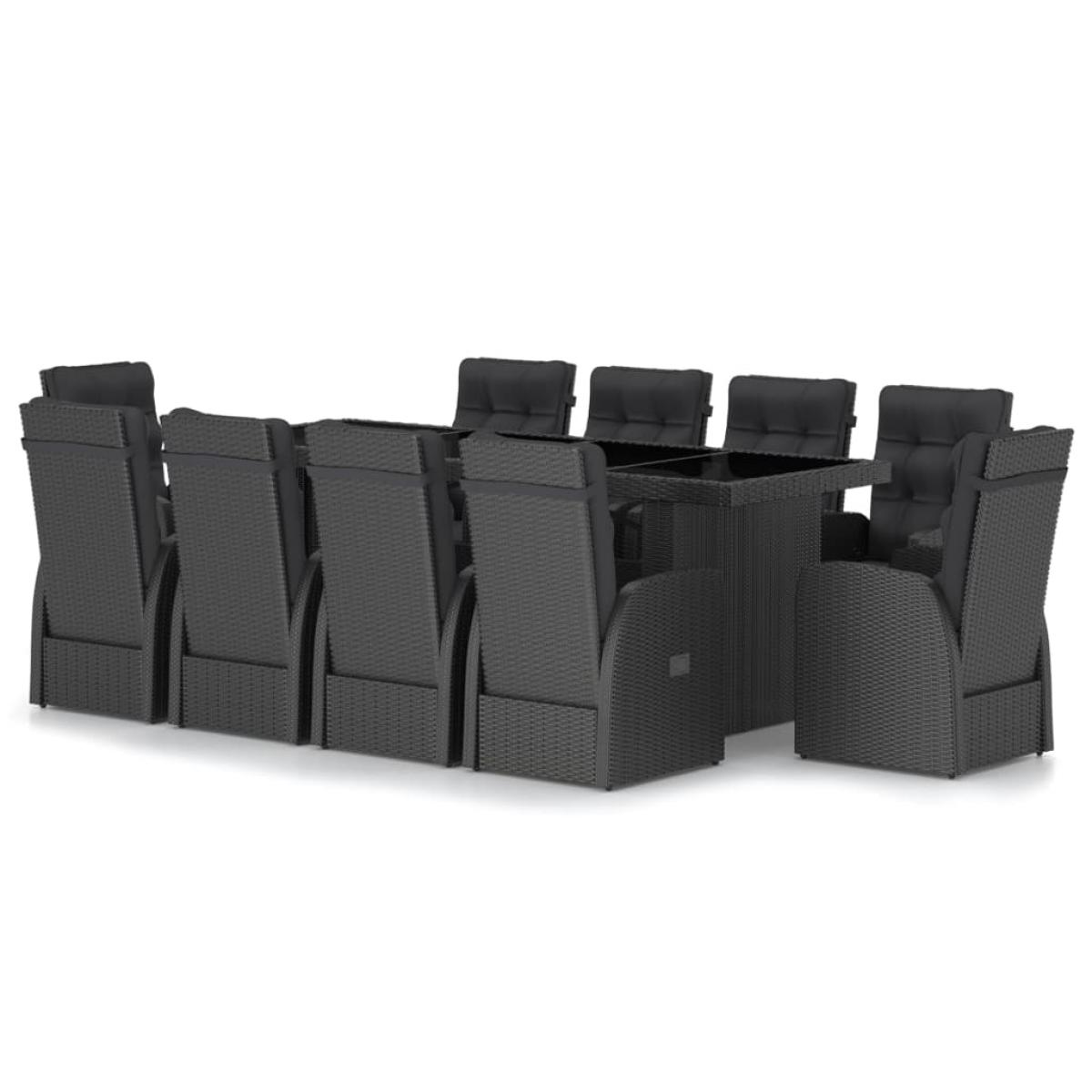 Set comedor de jardín 11 piezas y cojines ratán sintético negro