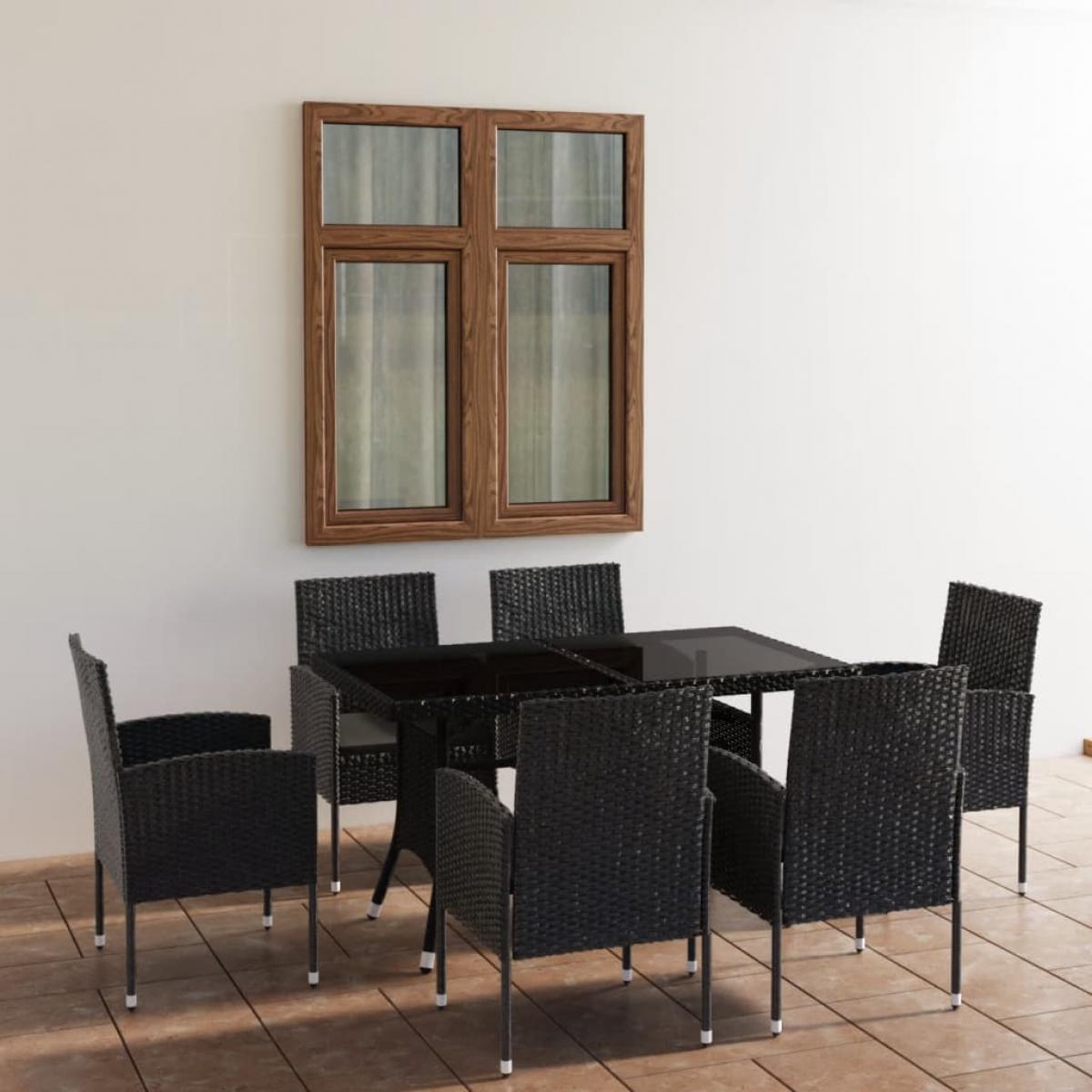 Juego de comedor para jardín 7 piezas ratán sintético negro