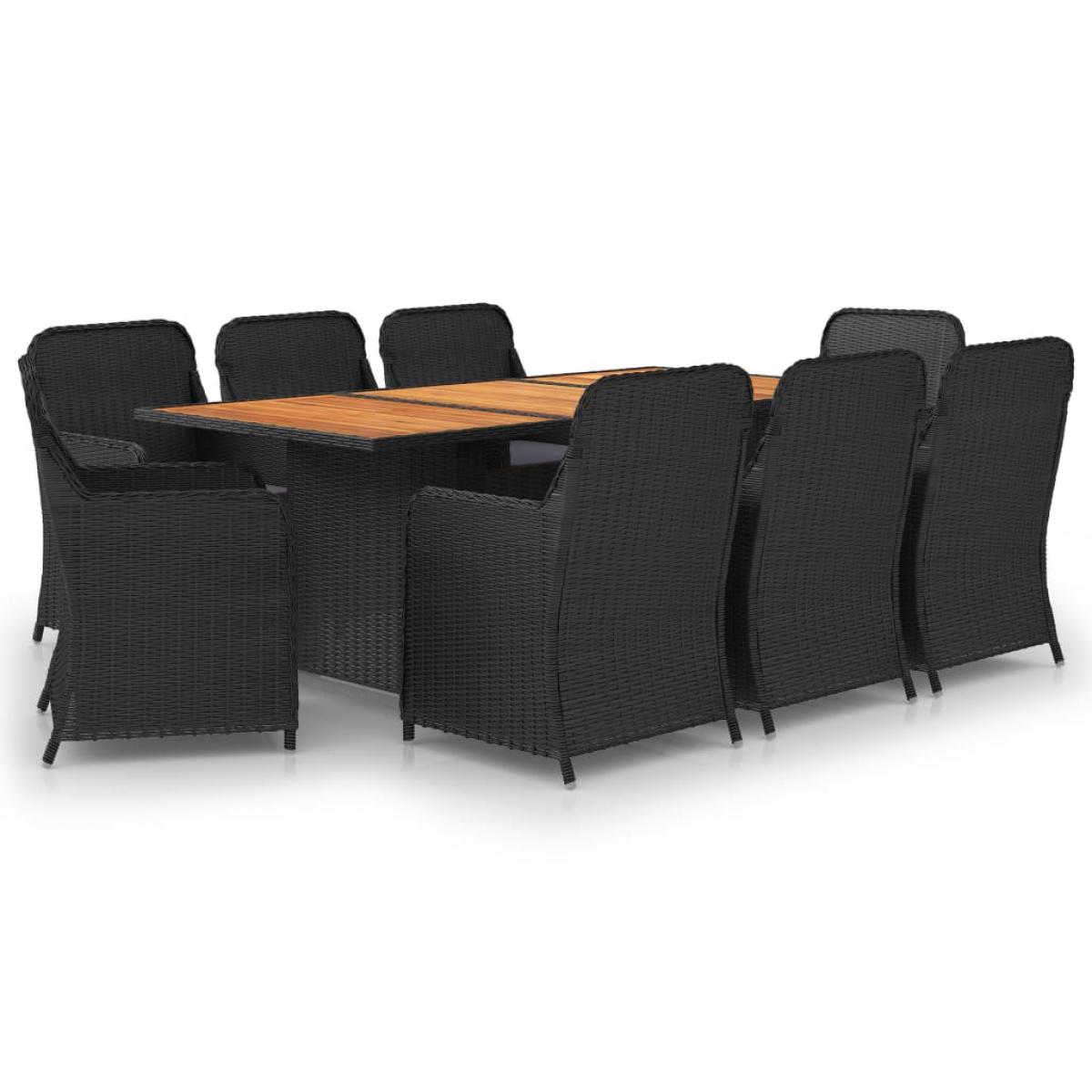 Juego de comedor para jardín 9 piezas ratán sintético negro