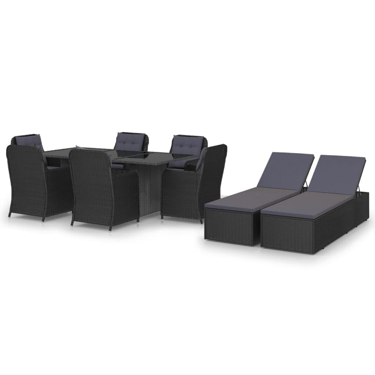 Juego de comedor para jardín 9 piezas ratán sintético negro