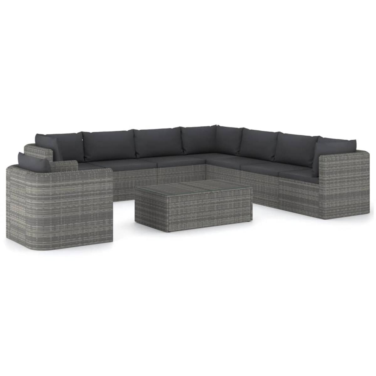 Set de muebles de jardín 9 pzas ratán sintético y cojines gris