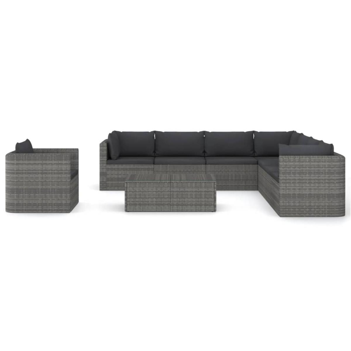 Set de muebles de jardín 9 pzas ratán sintético y cojines gris