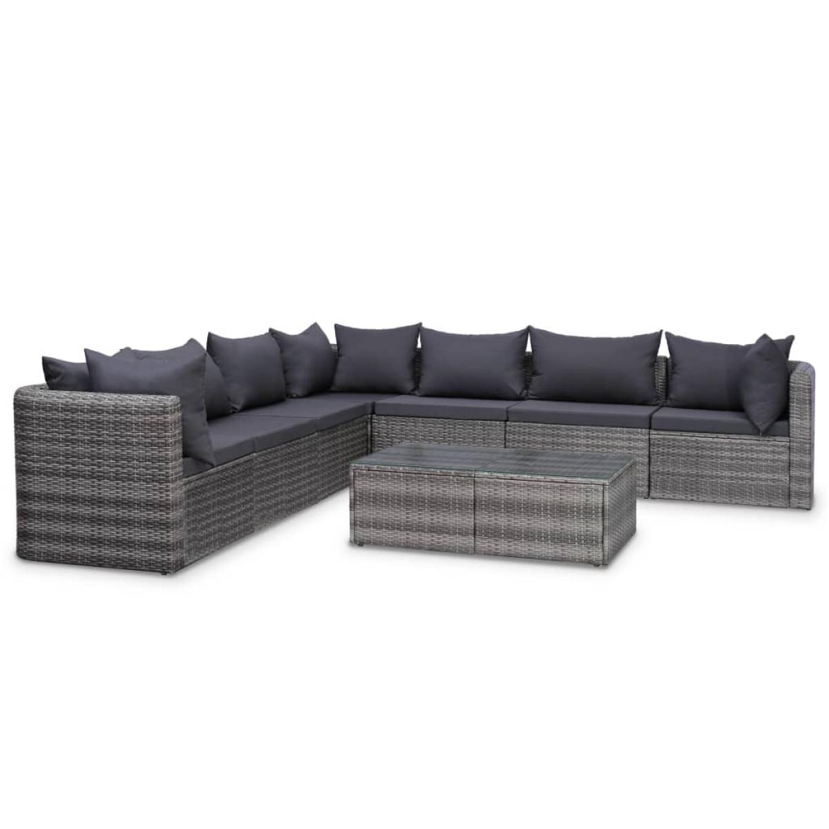 Set de muebles de jardín 9 pzas ratán sintético y cojines gris
