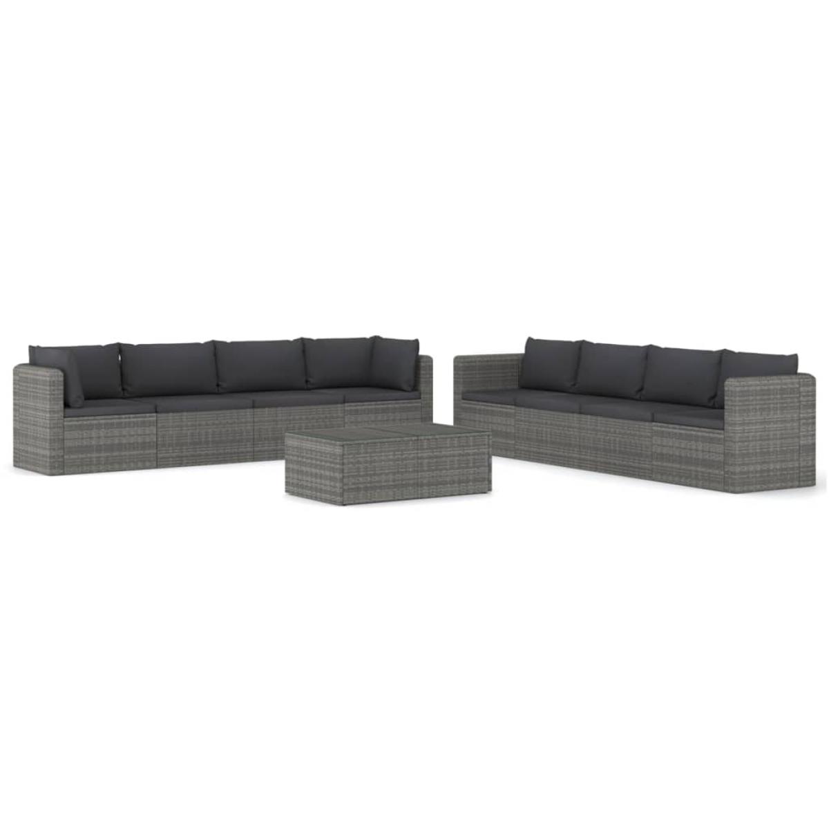 Set de muebles de jardín 9 pzas y cojines ratán sintético gris