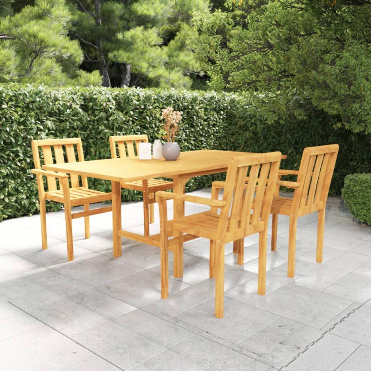 Conjunto de comedor de jardín 5 piezas madera maciza de teca