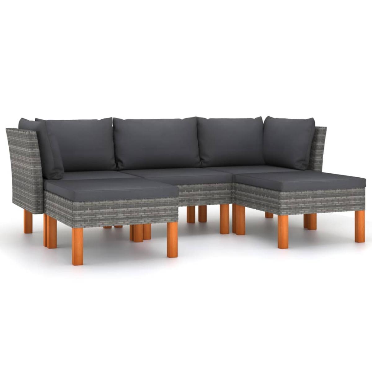 Set de muebles de jardín 5 pzas y cojines ratán sintético gris