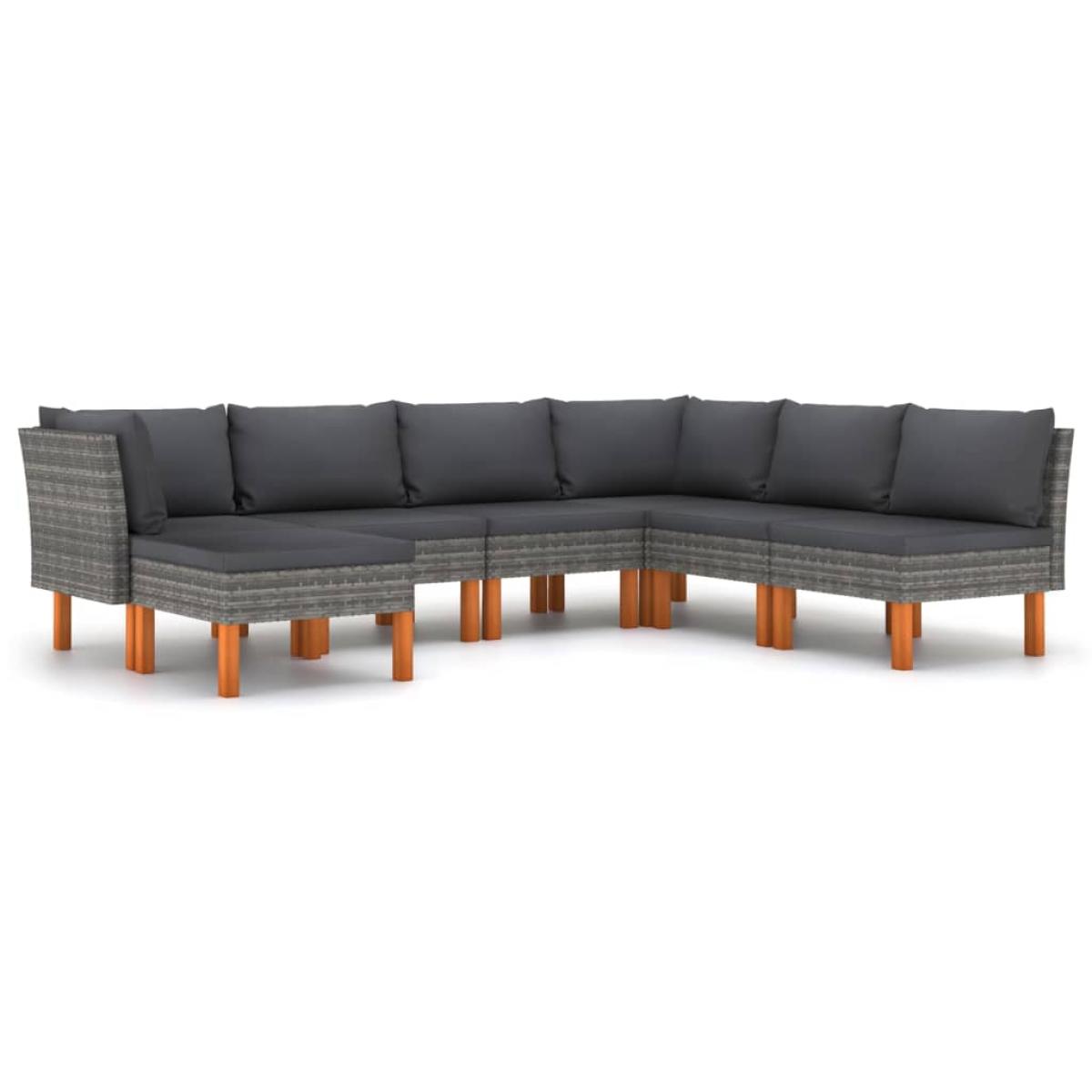 Set de muebles de jardín 7 pzas y cojines ratán sintético gris