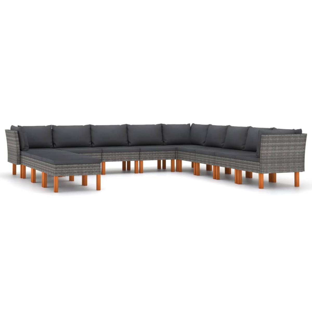 Set de muebles de jardín 12 pzas y cojines ratán sintético gris