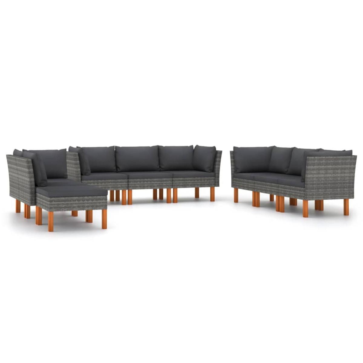 Set de muebles de jardín 9 pzas y cojines ratán sintético gris