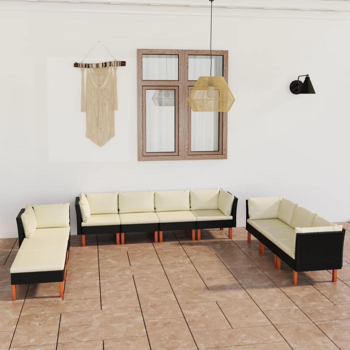 Set de muebles de jardín 10 pzas cojines ratán sintético negro