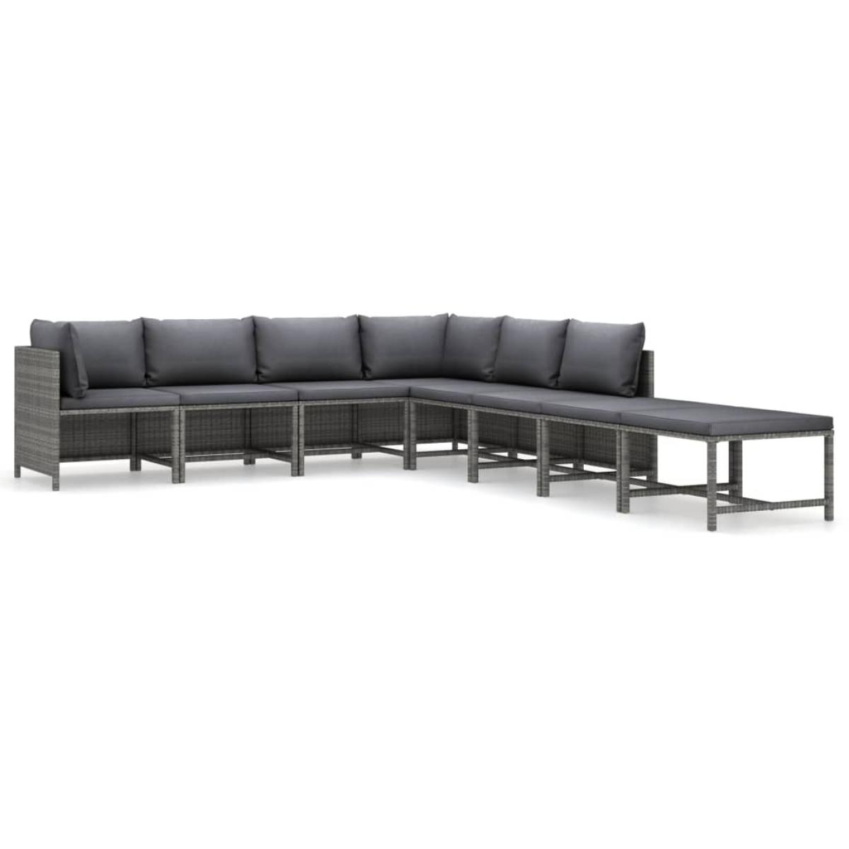 Set de muebles de jardín 8 pzas y cojines ratán sintético gris