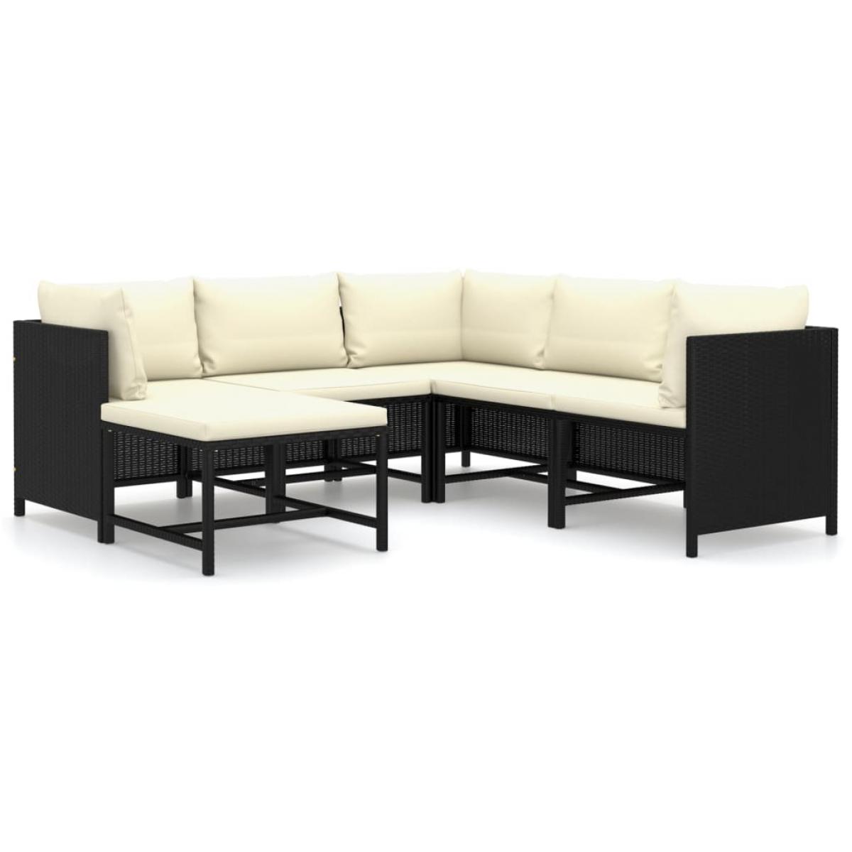 Set de muebles de jardín 6 pzas y cojines ratán sintético negro