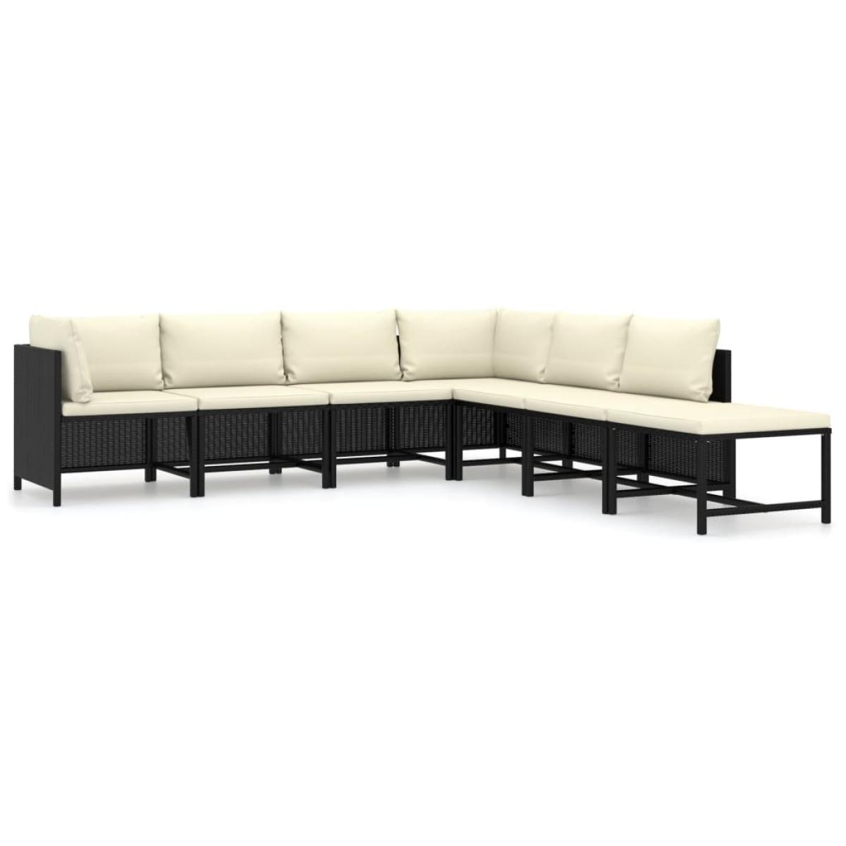 Set de muebles de jardín 7 pzas y cojines ratán sintético negro