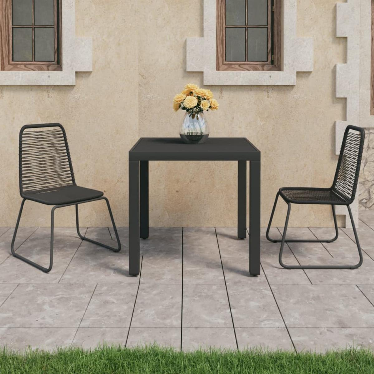 Set de comedor de jardín de 3 piezas PVC ratán negro