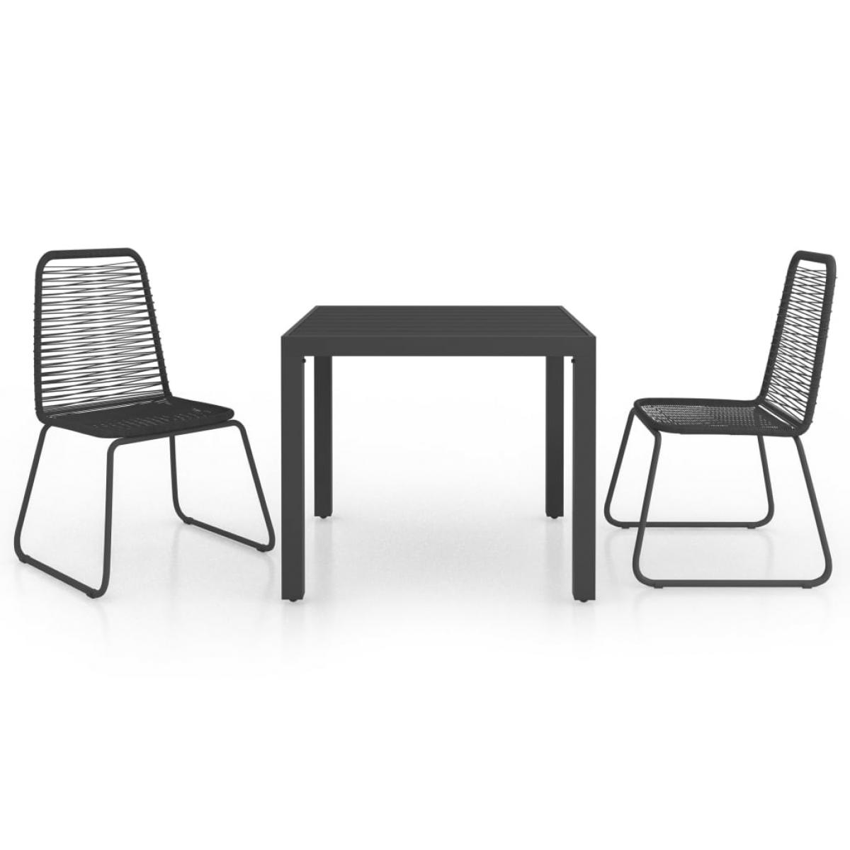 Set de comedor de jardín de 3 piezas PVC ratán negro