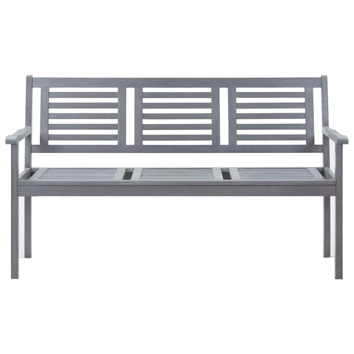 Banco de jardín 3 plazas madera eucalipto gris y cojín 150 cm