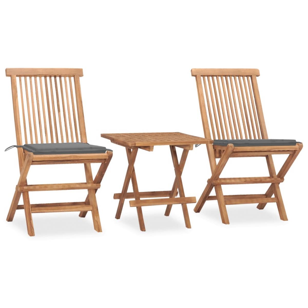 Set comedor de jardín plegable 3 piezas madera de teca cojines