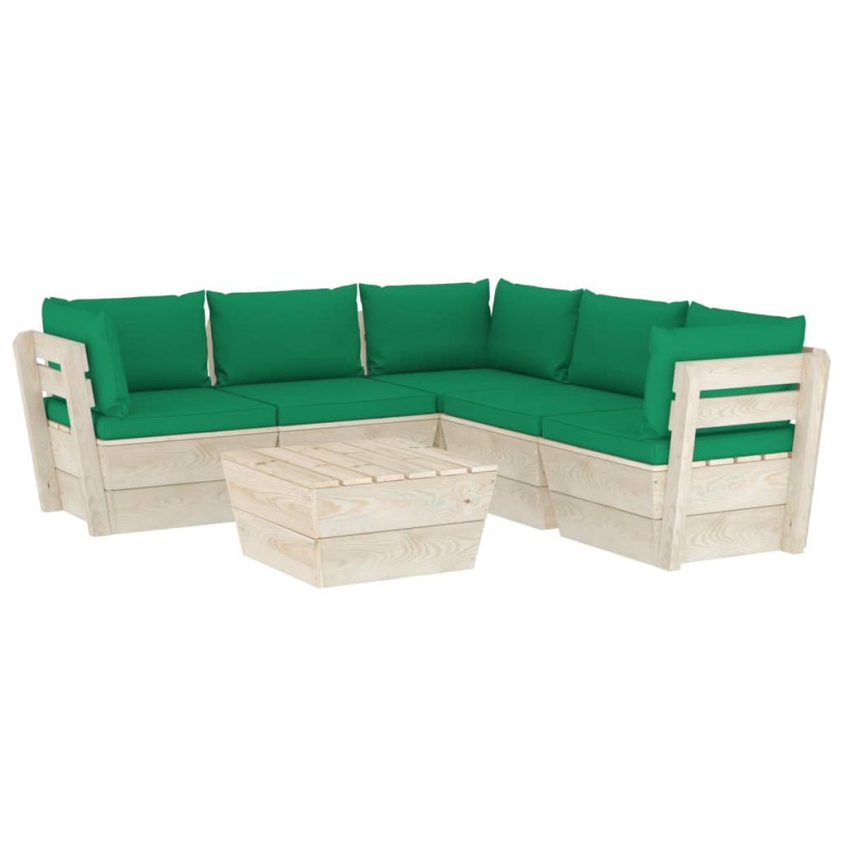 Muebles de jardín de palets 6 piezas y cojines madera de abeto