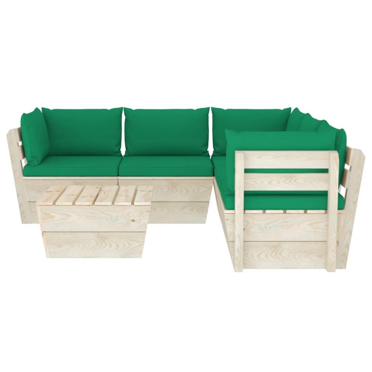 Muebles de jardín de palets 6 piezas y cojines madera de abeto