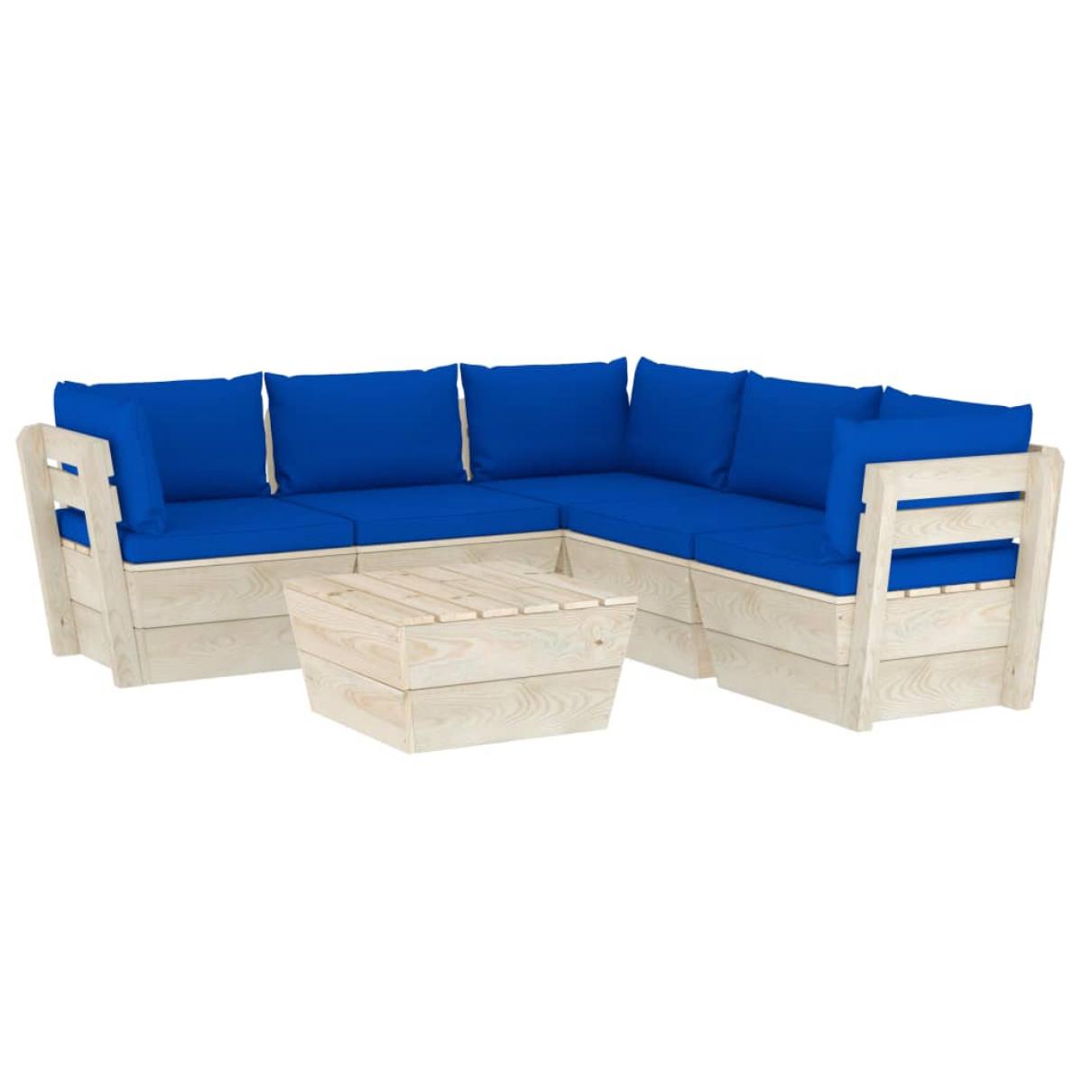 Muebles de jardín de palets 6 piezas y cojines madera de abeto