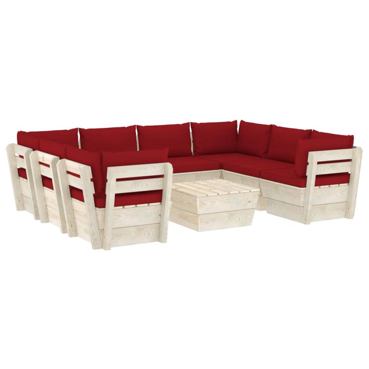 Muebles de jardín de palets 9 piezas y cojines madera de abeto